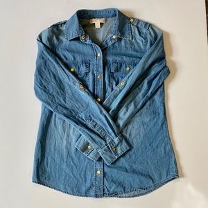 MICHAEL KORS Gold Button Down Logo Chambray Shirt